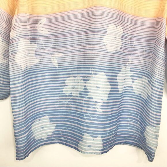 J. Jill Love Linen Multicolored Striped Floral Linen Popover Blouse - Picture 10 of 15